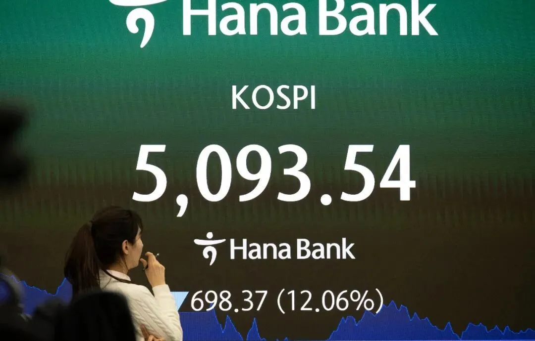 3月4日,韩国股市暴跌启动熔断,主要股指盘中跌幅超12%/图源:新华社